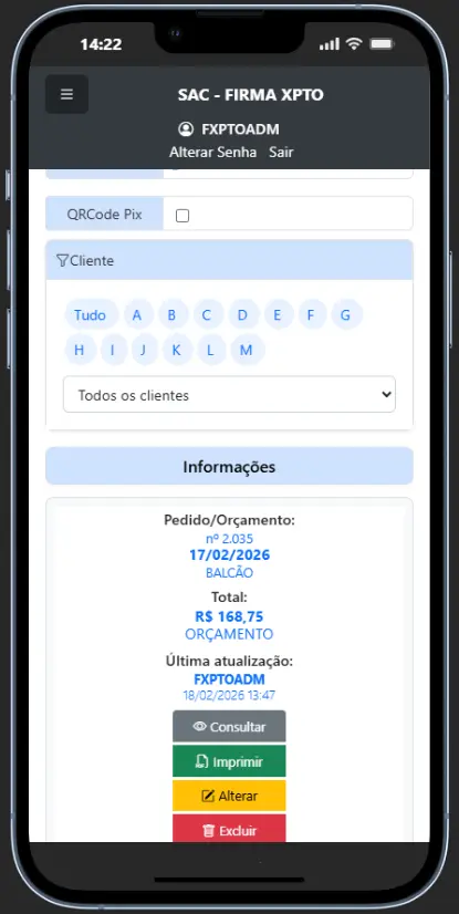 Pedido no celular